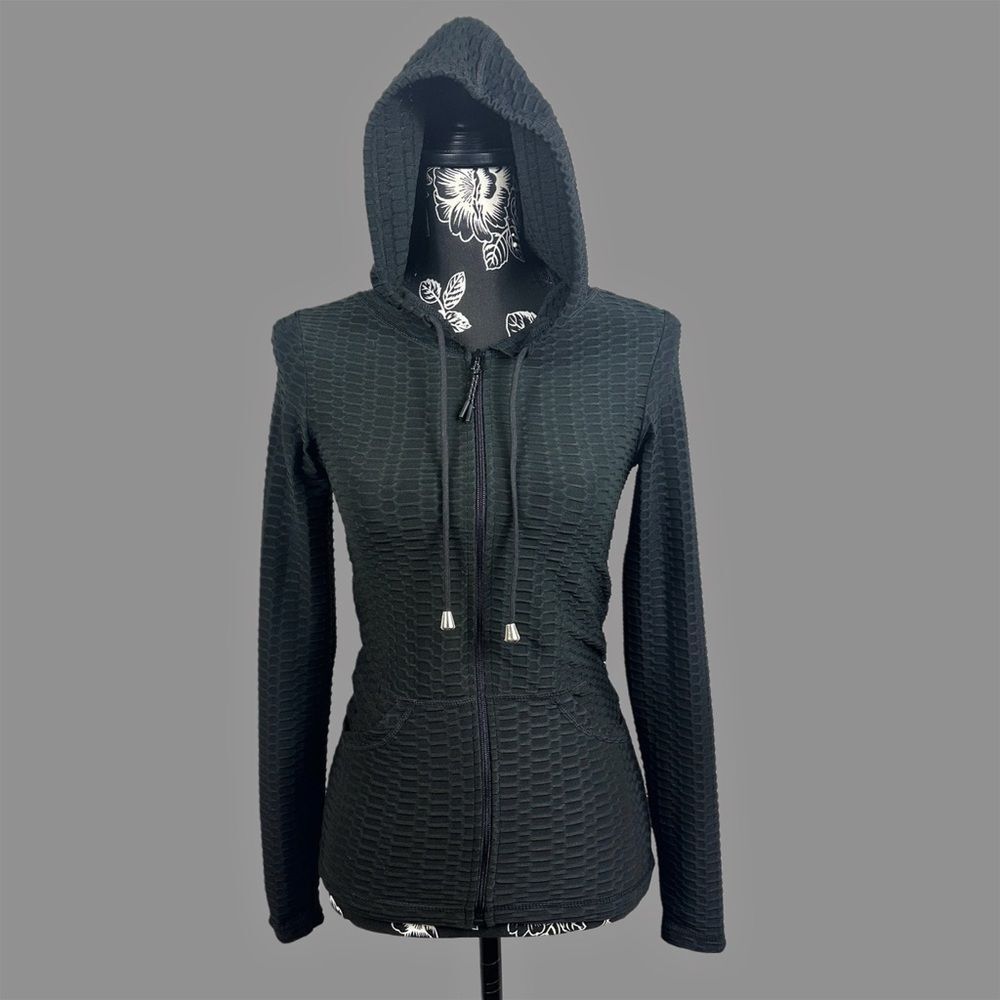 Black Textured Zip-Up Hoodie